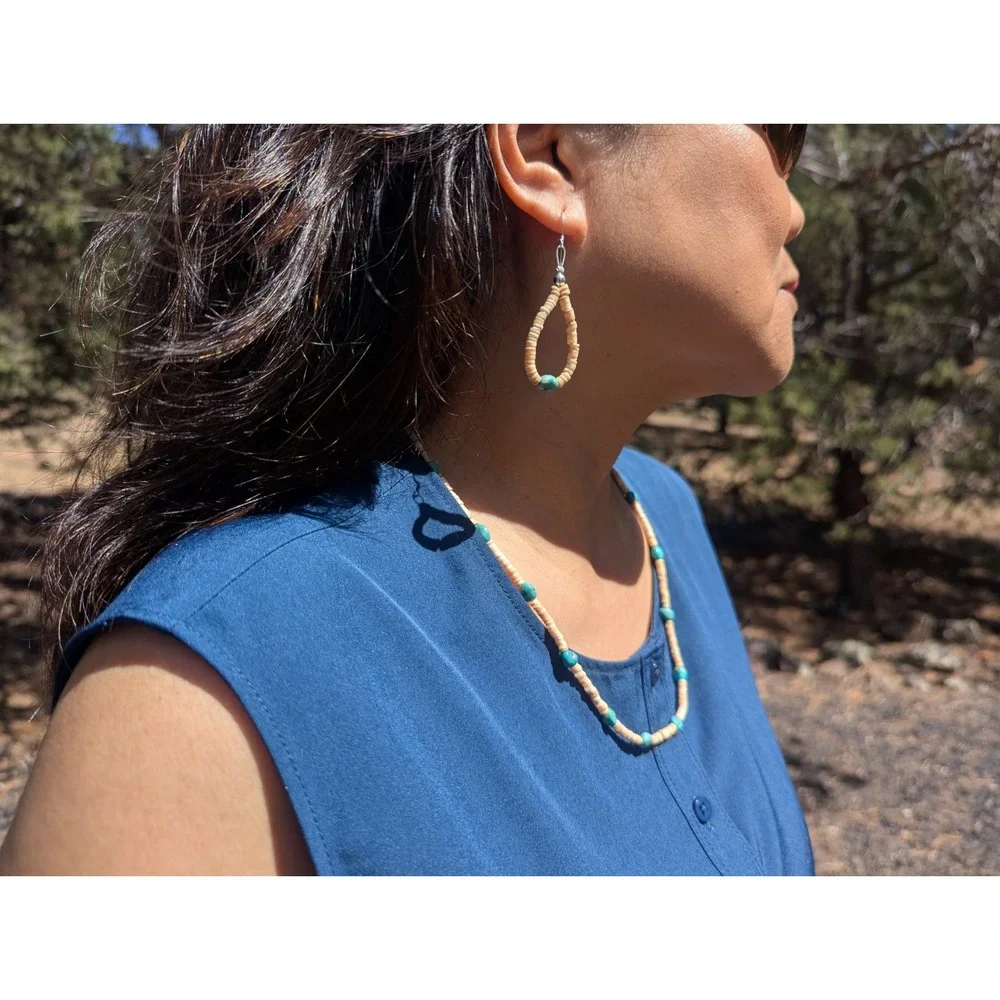 Handmade Natural Turquoise Necklace Earrings‎ Navajo Jewelry Set ***
